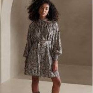 Banana Republic Cutout Mini Dress Size Small Black Smocked Sleeve Airy NWOT NEW